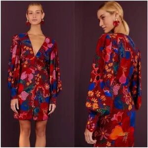 NWT Farm Rio Red and Blue Floral Long Sleeve Dress